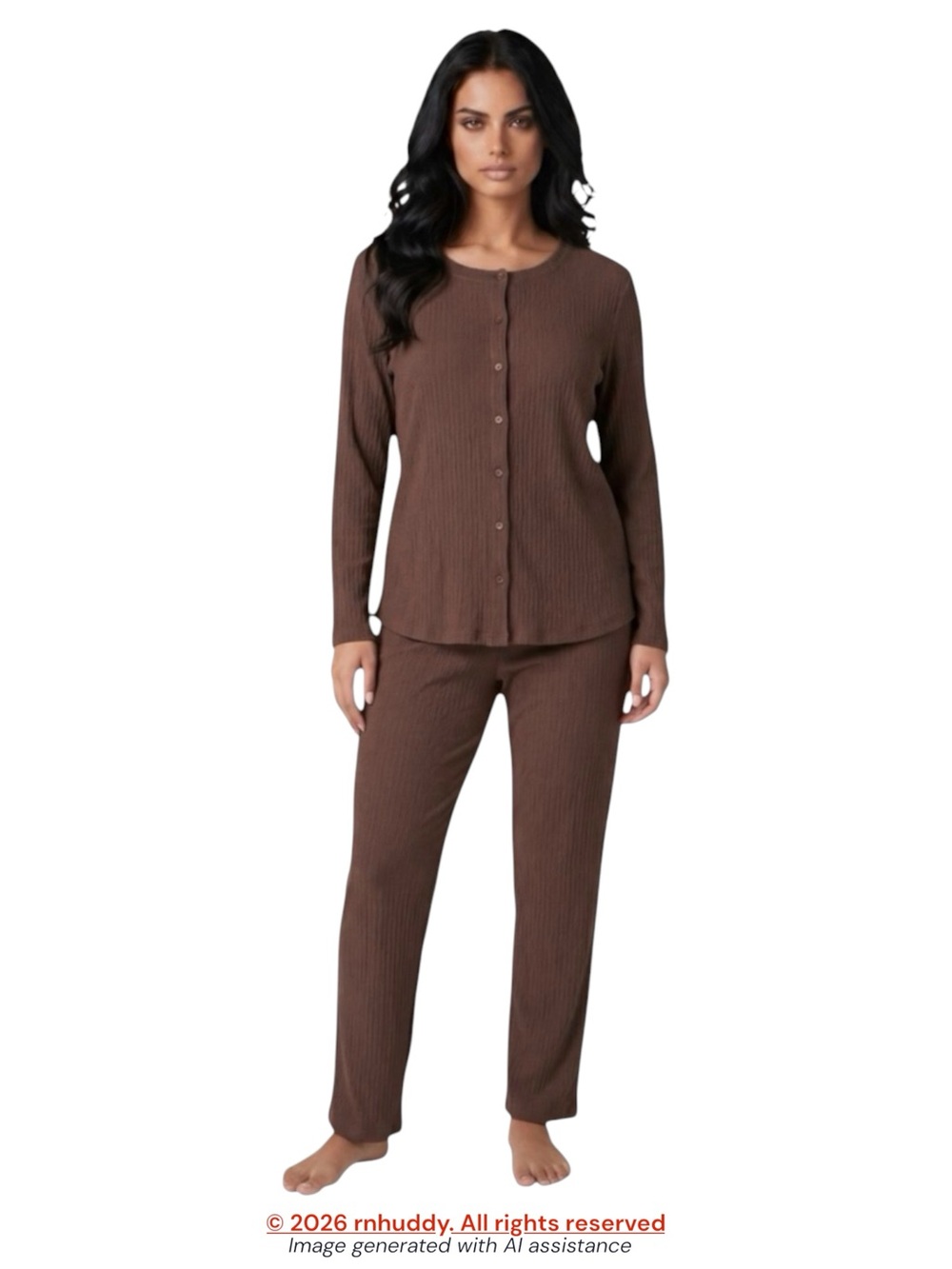 Berkshire Homewear XL brown hacci rib button front lounge set